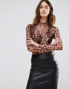 Vero Moda Frill Blouse In Leopard Print - Brown