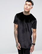 Asos Design Relaxed Longline T-shirt In Velour In Black - Black