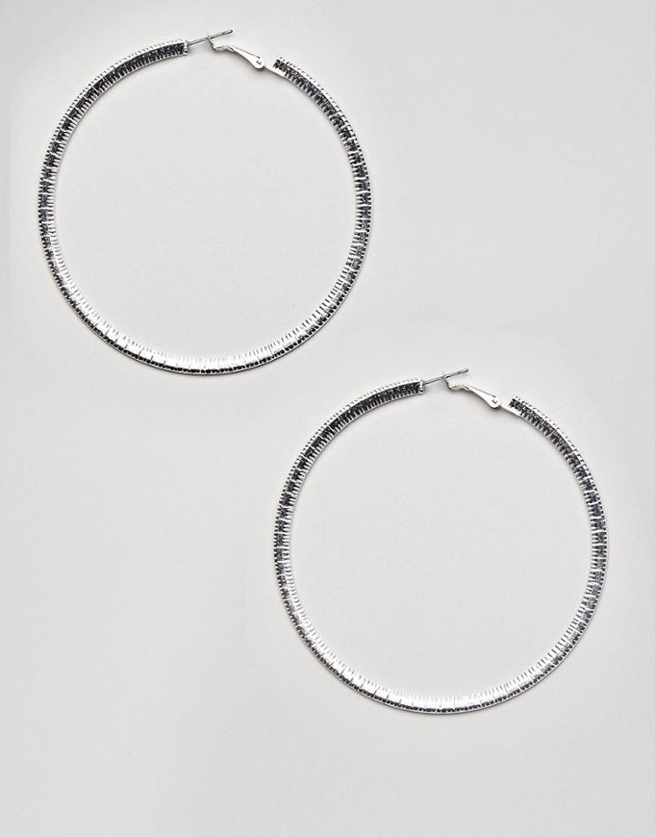 Missguided Large Textured Hoop Earring In Silver - Silver