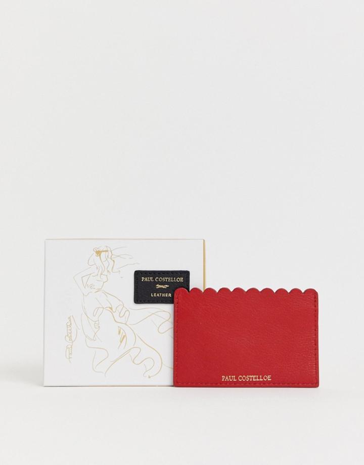 Paul Costelloe Real Leather Scallop Card Holder - Red