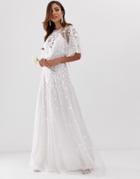Asos Edition Wedding Floral Embroidered Dobby Mesh Flutter Sleeve Maxi Dress