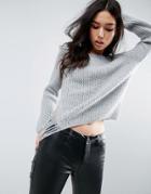 Asos Chunky Sweater With Ladder Detail - Gray