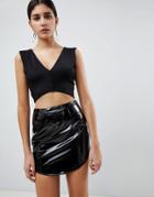 Rare London High Shine Textured Mini Skirt - Black