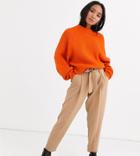 New Look Petite Tie Waist Pants In Camel