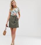 Oasis Paperbag Skirt With Belt In Khaki - Green