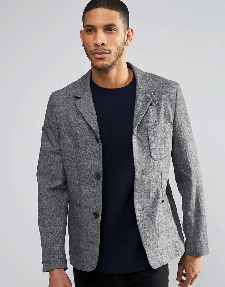 Farah Hendricks Heritage Blazer In Herringbone - Gray