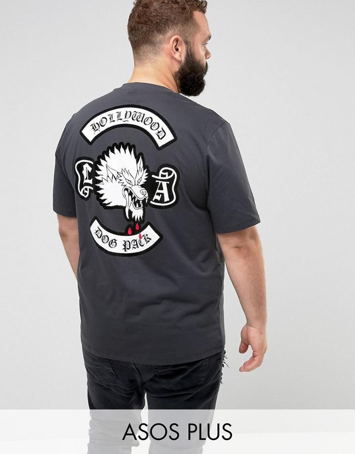 Asos Plus Relaxed T-shirt With Dragon Flocked Back Print - Black