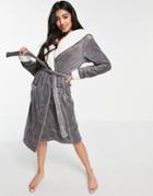 Chelsea Peers Fluffy Dressing Gown In Gray-grey