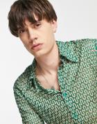 Asos Design Skinny 70s Collar Knitted Shirt In Green
