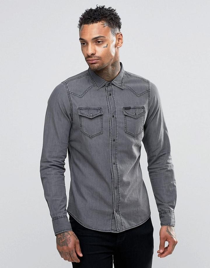 Diesel New-sonora-e Denim Shirt Western Light - Mid Gray