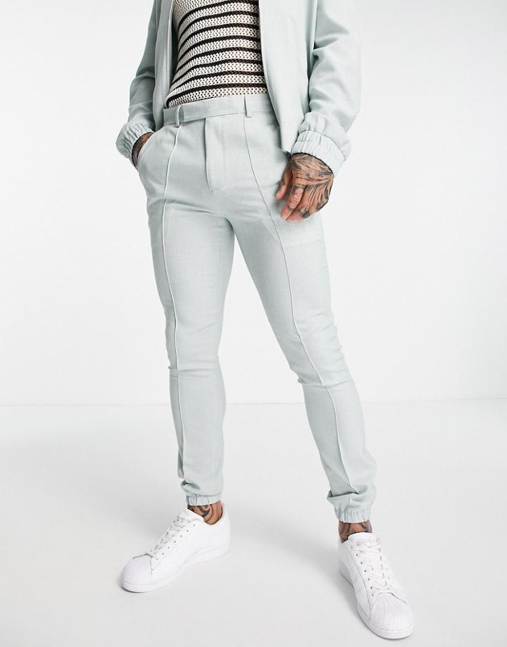 Asos Design Skinny Smart Sweatpants With Cuff In Pastel Green Crosshatch - Part Of A Set