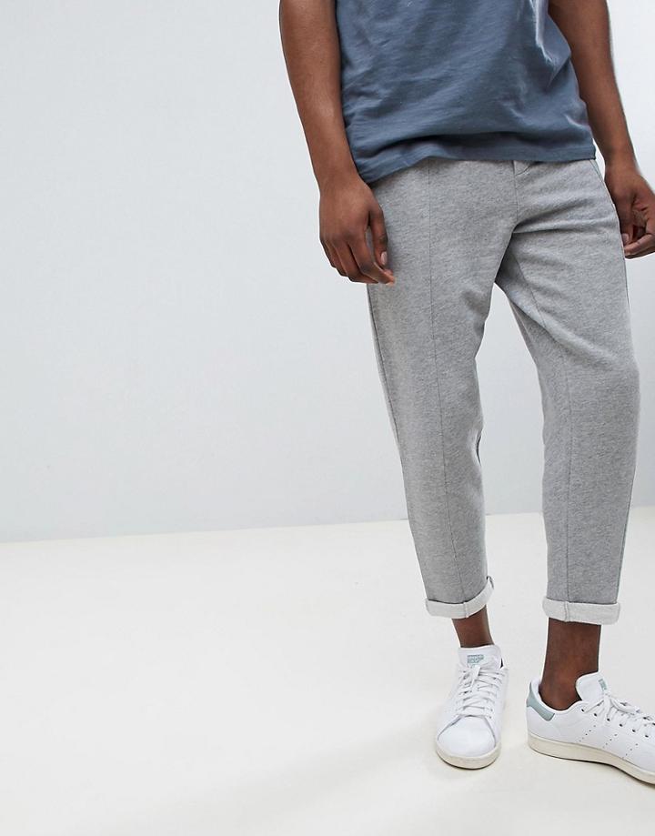 Asos Design Slim Crop Joggers In Gray Marl With Rolled Cuff - Gray