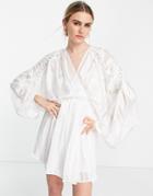 Asos Design Satin Stripe Blouson Mini Dress With Ring Detail In White