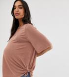 Asos Design Maternity Relaxed T-shirt With Knot Side-brown