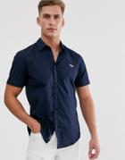Threadbare Embroidered Surf Short Sleeve Shirt In Navy