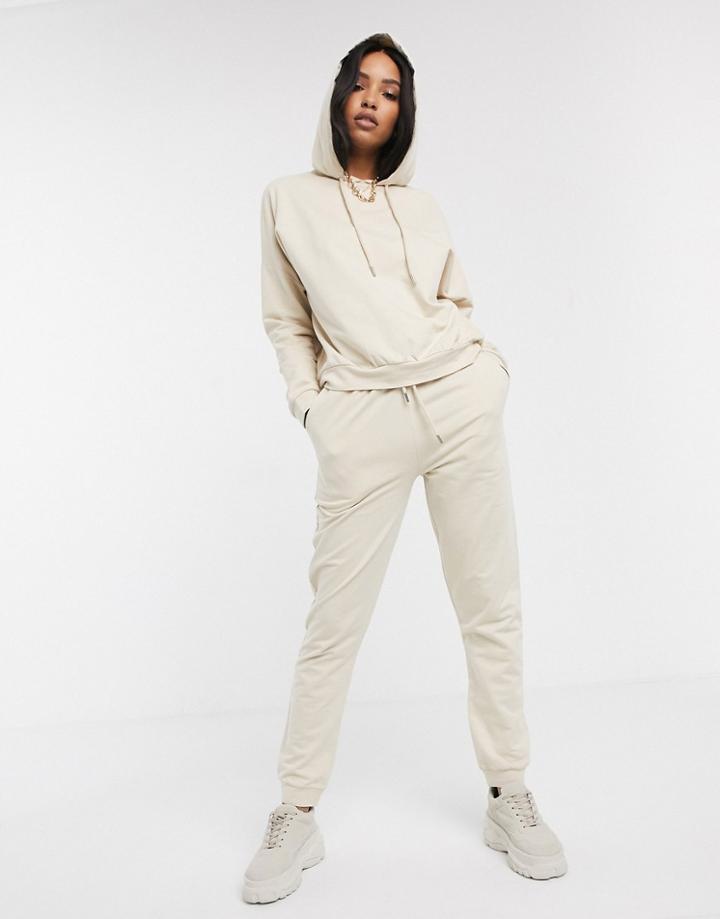 Asos Design Tracksuit Hoodie / Slim Jogger With Tie In Cotton-white