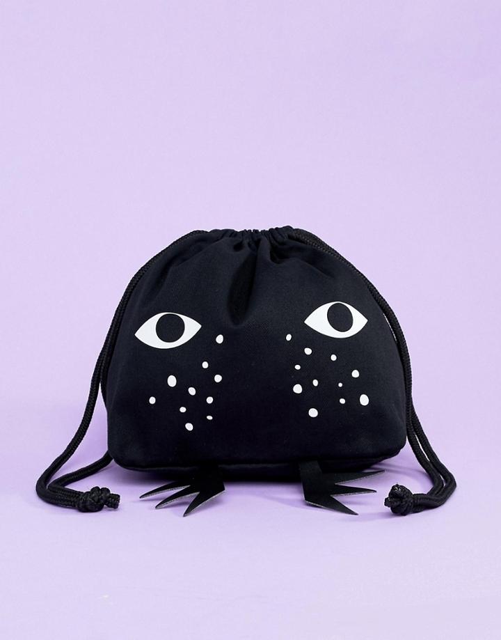Monki Cat Face Pouch In Black - Black
