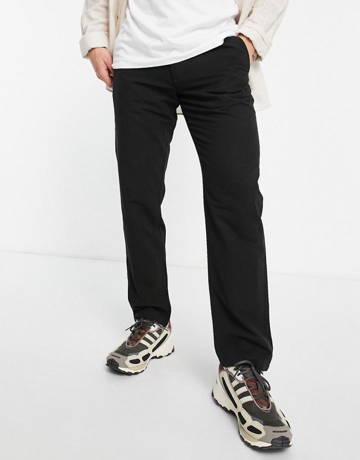 Selected Homme Straight Fit Linen Mix Pants In Black