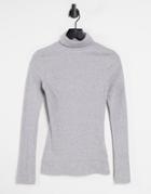 Brave Soul Adrian Roll Neck Long Sleeve Top In Gray