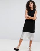 Asos Sleeveless Crepe Midi Dress With Pleated Foil Hem - Black