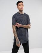 Asos Super Longline T-shirt With Camo Print And Heavy Wash - Green