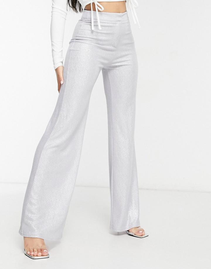 Club L London Wide Leg Pants In Silver Metallic