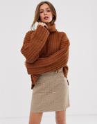 Moon River High Neck Slouchy Sweater-brown