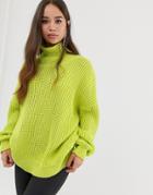 Prettylittlething Oversized Chunky Knit Sweater In Neon Green - Green