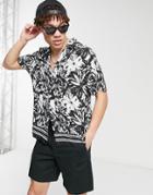River Island Short Sleeve Floral Shirt In Black