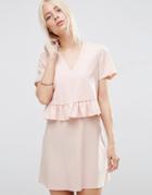 Asos Short Sleeve Double Layer Ruffle Dress - Blush