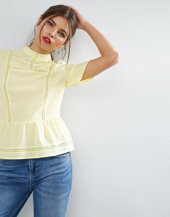 Asos Victoriana Blouse With Short Sleeves And Ruffle - Yellow