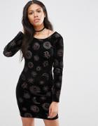 Motel Leo Velvet Dress With Flute Sleeves In Glitter Print - Black
