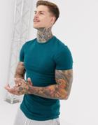 Asos Design Organic Muscle Fit T-shirt With Crew Neck In Green - Green