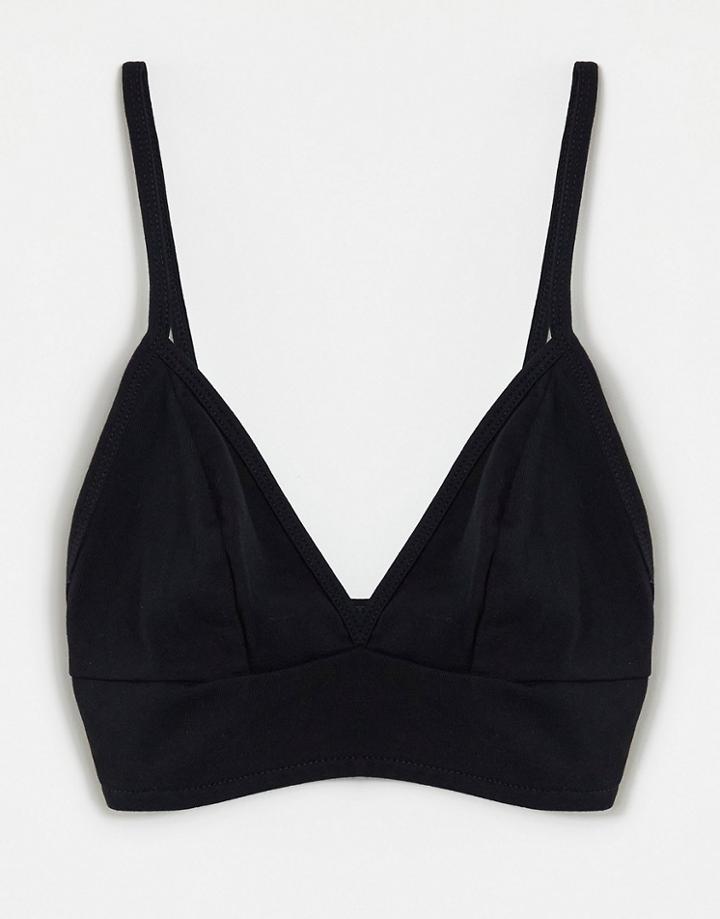 Asos Design Crop V Neck Bralette In Organic Cotton Blend In Black