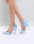 Chi Chi London Bow Back Heels In Satin - Blue