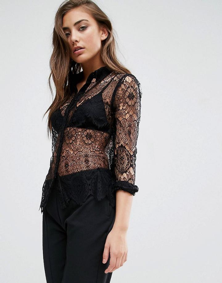 Miss Selfridge Lace Blouse - Black