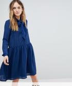 Y.a.s Tall Pussybow Skater Dress-blue