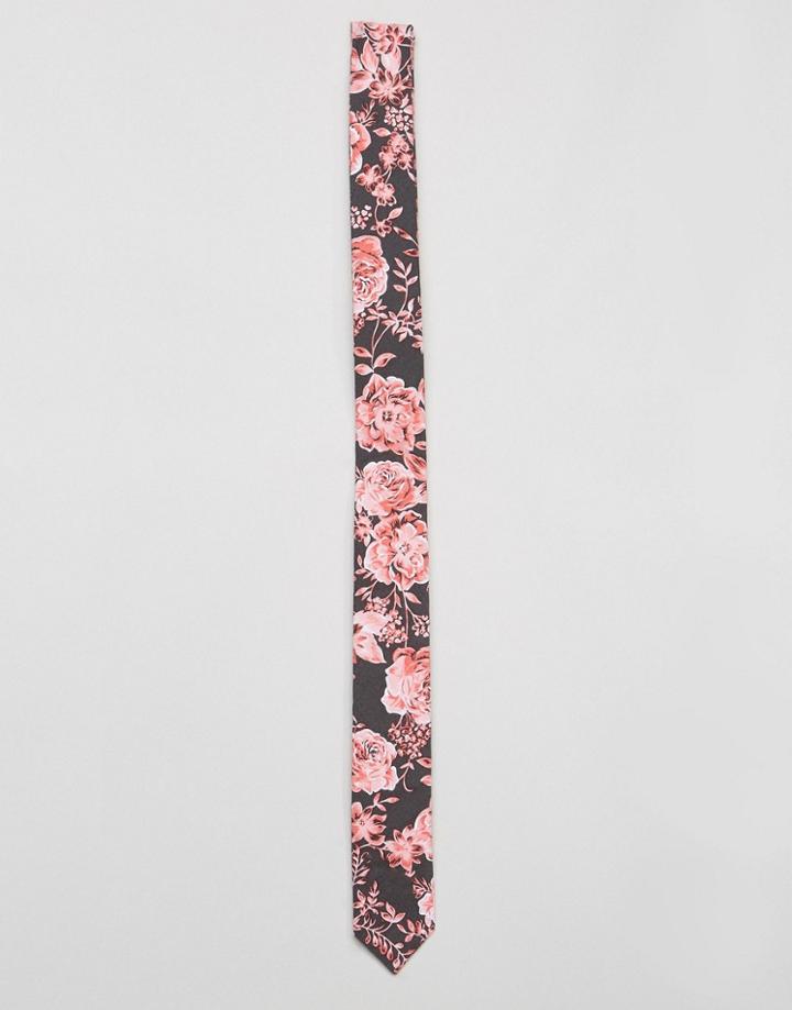 Asos Floral Tie In Gray - Gray