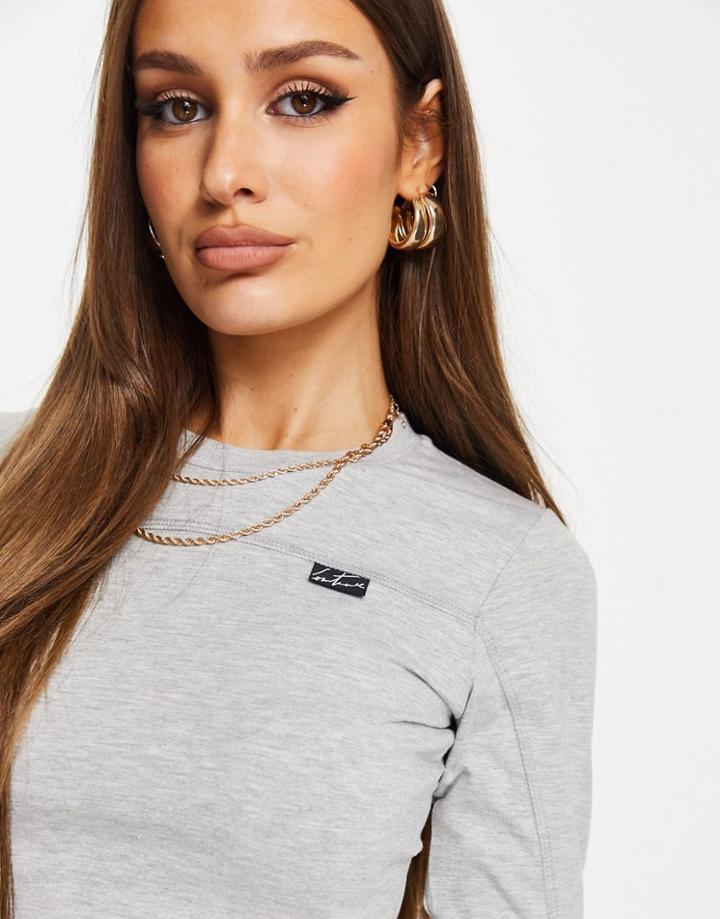 The Couture Club Fitted Long Sleeve Crop Top In Gray-grey