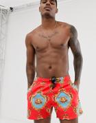 Asos Design Two-piece Swim Shorts In Baroque Sun Print In Short Length-multi