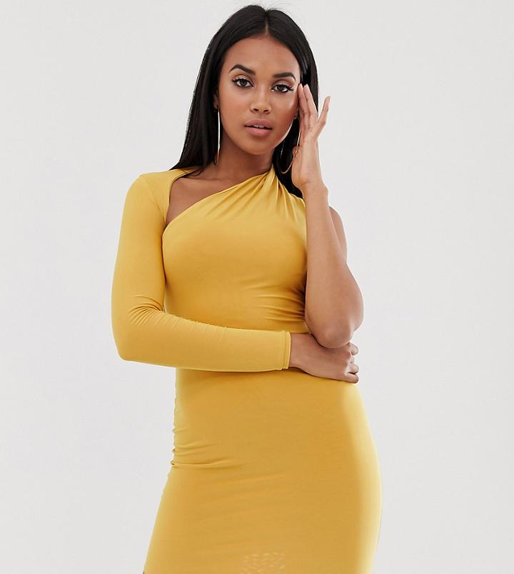 Club L London Petite One Sleeve Bodycon Dress In Yellow - Orange