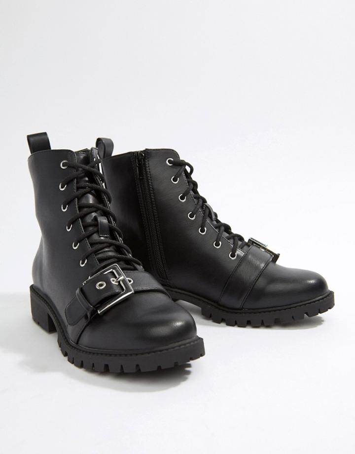 London Rebel Lace Up Ankle Boots-black