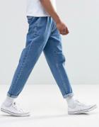 Asos Design Double Pleat Straight Leg Jeans In Light Blue
