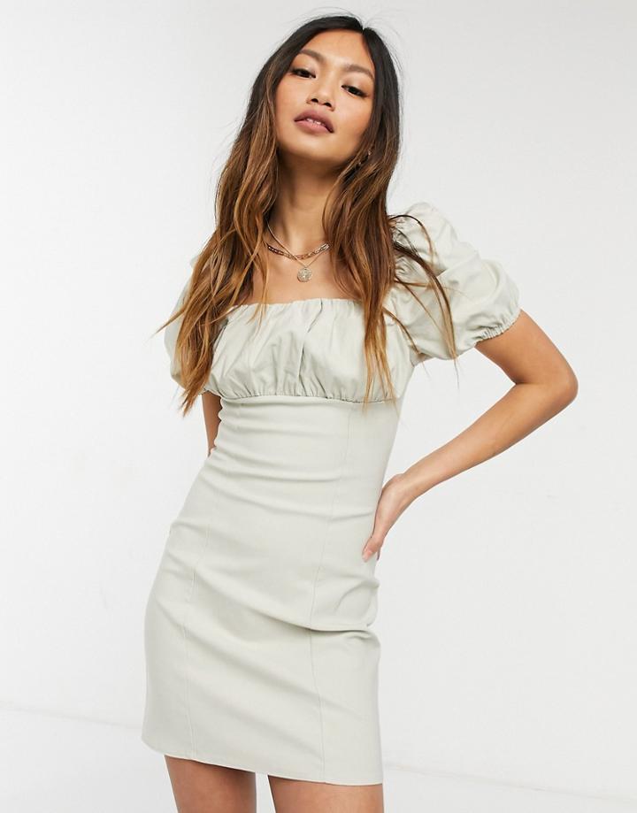 Asos Design Structured Puff Sleeve Ruched Mini Dress-grey