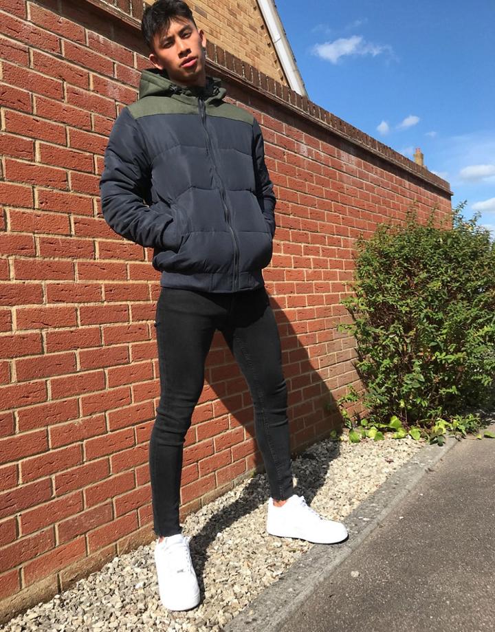Only & Sons Puffer Jacket With Hood In Navy