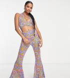 Urban Threads Petite Kick Flare Pants In 70s Swirl Print - Part Of A Set-multi