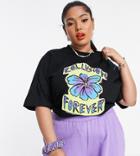 Collusion Plus Exclusive Forever Flower Oversized T-shirt In Black