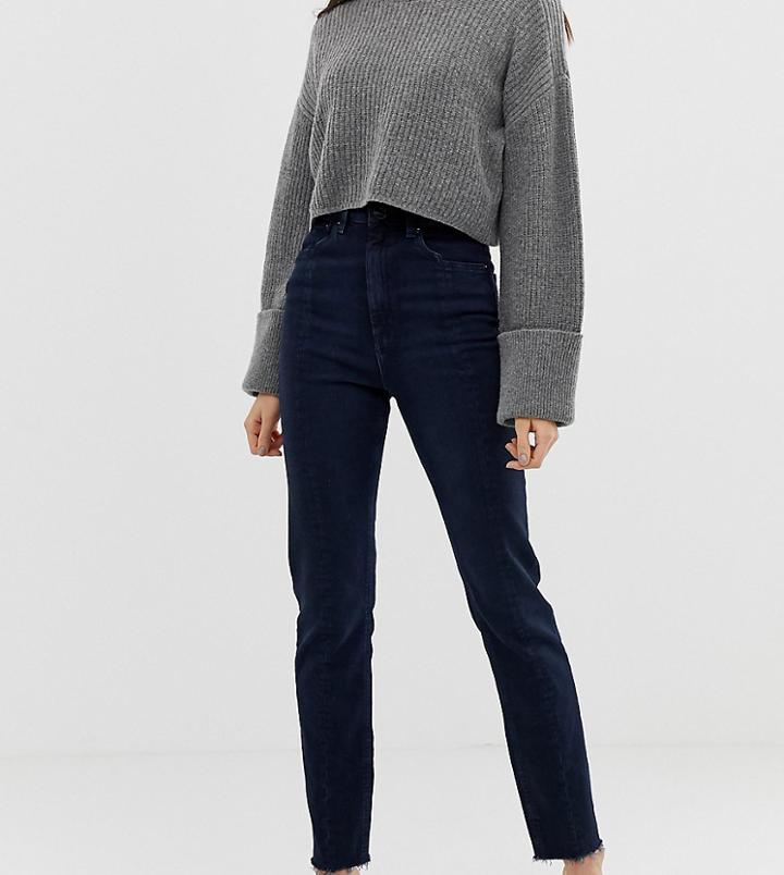 Asos Design Tall Recycled Farleigh High Waisted Slim Mom Jeans In Dark Wash Blue With Front Seam Detail