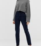 Asos Design Tall Recycled Farleigh High Waisted Slim Mom Jeans In Dark Wash Blue With Front Seam Detail