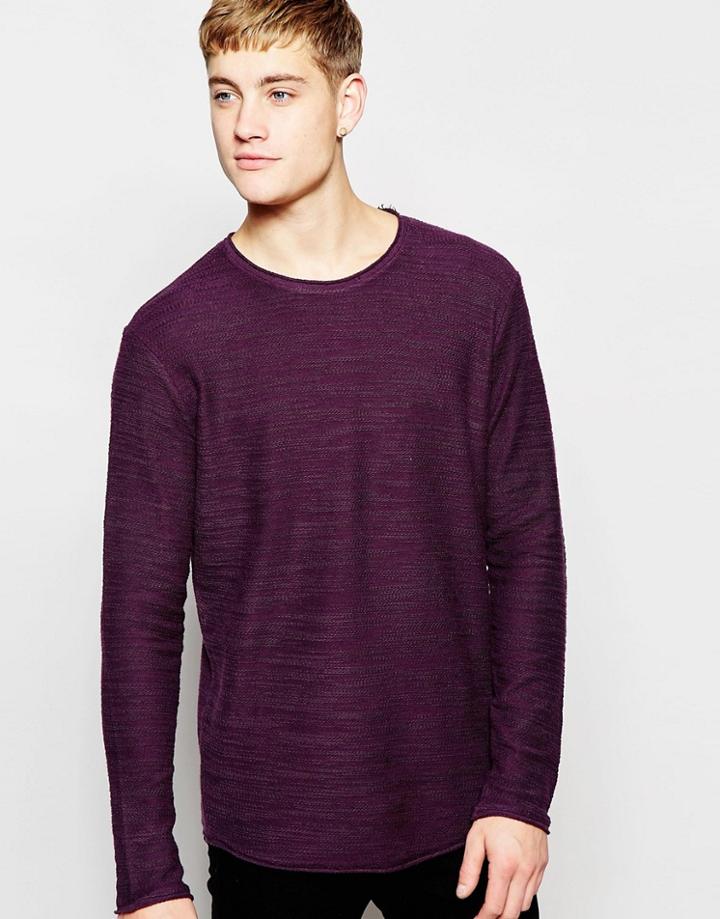 Jack & Jones Knitted Sweater With Raw Edge - Plum